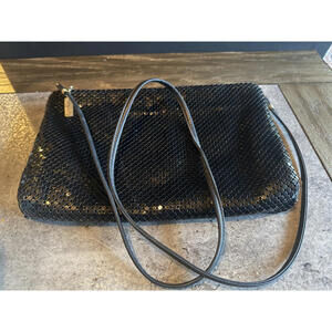 Vintage Whiting & Davis Black Metal Mesh Crossbody Bag Purse 1980s Disco Party